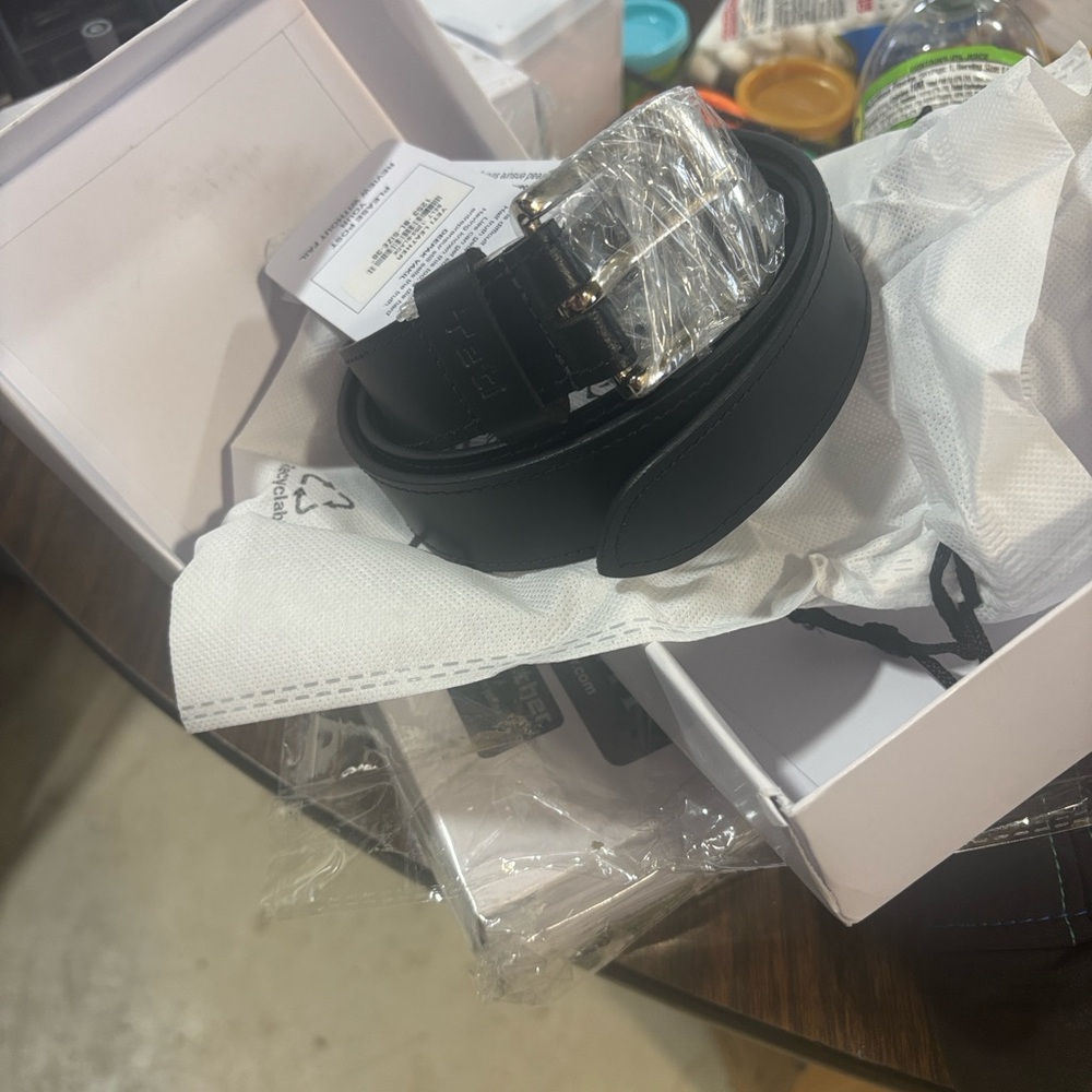 Black Leather Belt with Silver Buckle